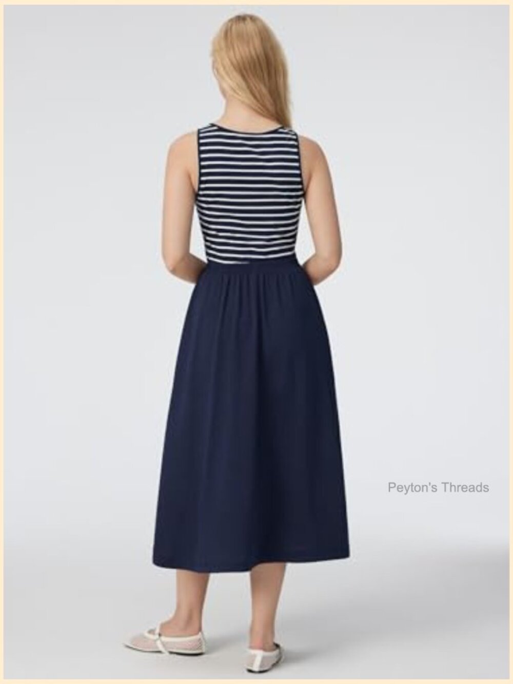 Sleeveless Boat Neck Striped Maxi Dress with Elastic Waist - Picture 4 of 7